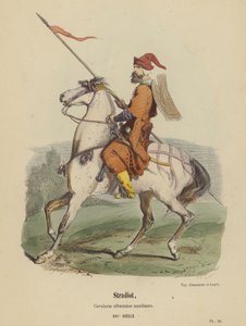 Stradiot, Cavalerie albanaise auxiliaire, XVIe Siecle (coloured engraving) بواسطة المدرسة الفرنسية