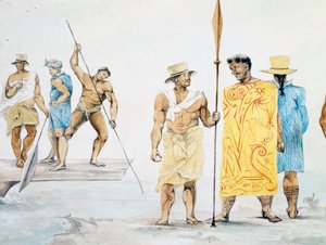 زعماء تاهيتيون يصعدون إلى Coquille ، من تصميم Jules-Louis Lejeune ، استنادًا إلى Voyage حول العالم بواسطة المدرسة الفرنسية