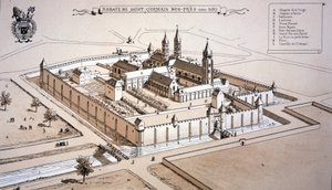 دير سان جيرمان دي بري حوالي 1520 (نقش ملون) بواسطة المدرسة الفرنسية