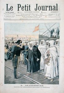 وصول السفراء المغاربة إلى المؤتمر الدولي في الجزيرة الخضراء عام 1906 ، غلاف لو بيتيه جورنال ، 21 يناير 1906 بواسطة المدرسة الفرنسية