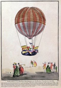 صعود ايروستات في حديقة التويلري ، 1 ديسمبر 1783 (قلم وحبر ومرحاض على ورق) بواسطة المدرسة الفرنسية