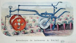 آلة Bajac لرفع جذر الشمندر ، حوالي 1900 (نقش ملون) بواسطة المدرسة الفرنسية