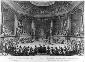 قاعة الاحتفالات الموجودة في Parc de Versailles الصغيرة ، نقش 1678. بواسطة المدرسة الفرنسية