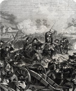 دارت معركة لاندن أو نيرويندن في بلجيكا الحالية في 29 يوليو 1693 خلال حرب التسع سنوات (نقش) بواسطة المدرسة الفرنسية