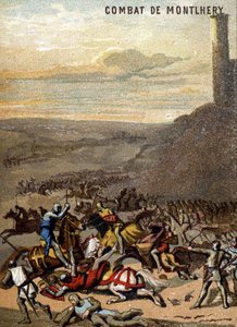 معركة مونتليري (1227): الممالك والإقطاعية - بلانش دي كاستيل ، حاكم ابنه لويس التاسع ماتي ، ثورة الإقطاعي العظيم. الطباعة الحجرية الملونة من سلسلة "" التربية الوطنية من خلال الصورة "". بواسطة المدرسة الفرنسية