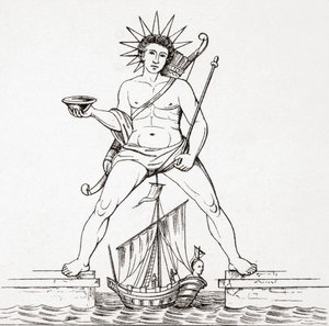 The Colossus of Rhodes ، من L'Histoire Universelle Ancienne et Moderne ، نُشر في ستراسبورغ حوالي عام 1860 (نقش) بواسطة المدرسة الفرنسية
