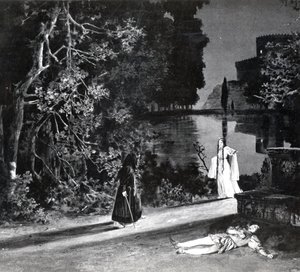 وفاة Pelleas ، القانون الرابع ، المشهد 4 من Pelleas et Melisande بواسطة Debussy ، من صورة الإنتاج الأول في أبريل 1902 للأوبرا في أوبرا كوميك في باريس ، التوضيح في مسرح م بواسطة المدرسة الفرنسية