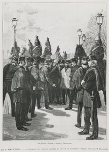 وفد النقابات العمالية في بونت دي لا كونكورد خلال مظاهرة 1 مايو في باريس ، 1 مايو 1890 ، منقوش من L. Moulignie ، rengraving) بواسطة المدرسة الفرنسية