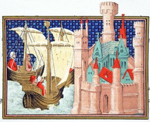 وصول دوق ساليسبري إلى قلعة كونواي من أيرلندا ، نسخة طبق الأصل من Le Prinse et Mort du Roy Richart بواسطة جان كريتون ، أعيد طبعها في القرن التاسع عشر بواسطة المدرسة الفرنسية