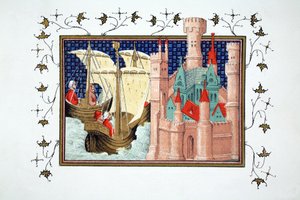 وصول دوق ساليسبري إلى قلعة كونواي من أيرلندا ، نسخة طبق الأصل من Le Prinse et Mort du Roy Richart بواسطة جان كريتون ، أعيد طبعها في القرن التاسع عشر بواسطة المدرسة الفرنسية