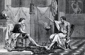 تعليم الإسكندر الأكبر (356-323 قبل الميلاد) لأرسطو (384-322 قبل الميلاد) من كتاب ل. بواسطة المدرسة الفرنسية