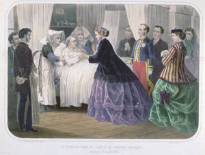 الإمبراطورة أوجيني (1829-1920) تزور ضحايا الكوليرا في أميان في 4 يوليو 1866 ، 1866-1870 بواسطة المدرسة الفرنسية