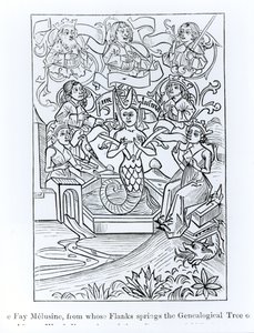 The Fay Melusine ، الذي تنبت منه الأجنحة الشجرة الجينية للملوك والأباطرة ، التوضيح من العلوم والأدب في العصور الوسطى وعصر النهضة ، كتب ونقش بول لاكر بواسطة المدرسة الفرنسية