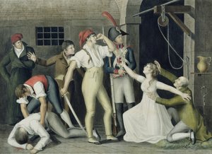 الولاء البنوي والبطولي ل Madamemoiselle de Sombreuil في سبتمبر 1792 ، c.1800 (قلم وحبر ، مرحاض وغواش على ورق) بواسطة المدرسة الفرنسية