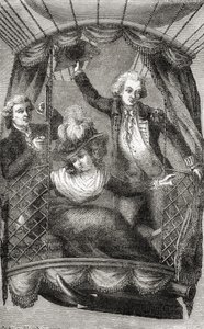 صعود البالون الأول في إنجلترا ، 15 سبتمبر 1784 ، من "صعود البالون الرائع أو غزو السماوات" ، بقلم فولجنس ماريون ، نُشر في عام 1870 (ليثو) بواسطة المدرسة الفرنسية