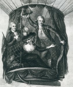 صعود البالون الأول في إنجلترا ، 15 سبتمبر 1784 ، من تصاعد البالون الرائع أو غزو السماوات ، بقلم فولجنس ماريون ، نُشر في عام 1870 بواسطة المدرسة الفرنسية