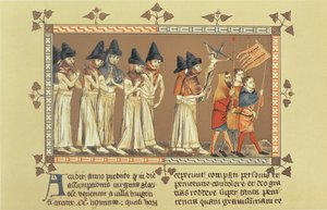 The Flagellants at Doornik في عام 1349 ، نسخة مصغرة من تاريخ إيجيديوس لي Muisis بواسطة المدرسة الفرنسية