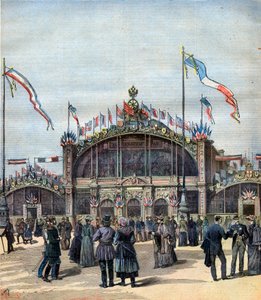 المعرض الفرنسي في موسكو (مايو - أكتوبر 1892) منظر للواجهة. رسم توضيحي لمجلة Le Petit Journal بواسطة المدرسة الفرنسية