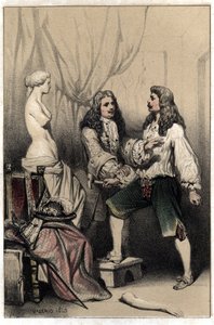 اعتقل النحات الفرنسي بيير بوجيه (1620-1694) كسر كوكب الزهرة بعد العرض المتوسط الذي اقترحه راعيه لوحة مأخوذة من نقش "Scenes de la vie d'hommes popular" بلونين من قبل Valerio. 1843. بواسطة المدرسة الفرنسية