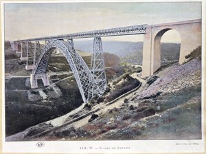 جسر Garabit ، بني 1882-84 ، طبع بواسطة Gillot (صورة ملونة) بواسطة المدرسة الفرنسية