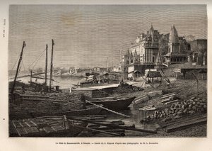 غات دي بيناريس (فاناراسي حاليًا) (غات يحدد الدرجات التي تغطي ضفاف الأنهار وضفاف الأحواض والخزانات التي تسمح بالنزول عند ملامسة الماء) ، منقوشة بعد رسم جي موينيت ، مما يوضح الرحلة ر بواسطة المدرسة الفرنسية