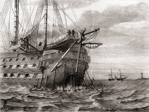 سفينة HMS Agamemnon تضع كابل التلغراف عبر المحيط الأطلسي ، 2 أغسطس بواسطة المدرسة الفرنسية