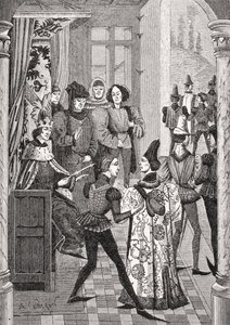 ال King&39;s Court أو Grand Council ، بعد صورة مصغرة في "Chronicles of Froissart" ، من "Le Moyen Age et la Renaissance" بواسطة Paul Lacroix (1806-84) نشر عام 1847 بواسطة المدرسة الفرنسية