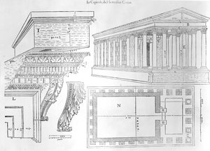 Maison Carree ، توضيح من كتاب Discours Historical de lantique et lustrious cite de Nismes بقلم جان بولدو دالبيناس ، نُشر عام 1560 بواسطة المدرسة الفرنسية