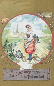 The Milkmaid and Her Pail (لون ليثو) بواسطة المدرسة الفرنسية