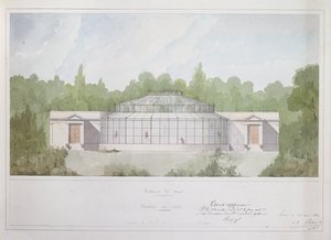 The Monkey House at Jardin des Plantes في باريس ، 1835 (حبر ومرحاض على ورق) بواسطة المدرسة الفرنسية
