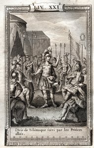 إشعار Telemaque متبوعًا بأمراء الحلفاء - نقش عام 1798 بعد Monnet في "Les Aventures de Telemaque، fils d'Ulysse" (مغامرات Telemachus) بواسطة Francois de Salignac de La Mothe-Fenelon dit Fenelon - بواسطة المدرسة الفرنسية