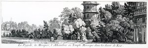 ال باغودا ، المسجد ، الهمبرا أو المعبد المغاربي في كيو ، من Jardins Anglo-Chinois a la Mode ، بقلم جورج لويس لو روج ، نشر 1775-78 بواسطة المدرسة الفرنسية