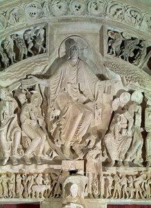 عيد العنصرة ، من طبلة البوابة المركزية ، c.1120 بواسطة المدرسة الفرنسية
