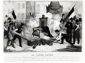 الناس يحرقون العرش في ساحة الباستيل ، 1848 بواسطة المدرسة الفرنسية