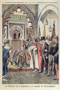 رئيس الجمهورية الفرنسية ، إميل لوبيت (1838-1929) ، يزور مسجد سيدي بو مدين ، تلمسان ، الجزائر ، صورة من جريدة Le Petit Journal ، 3 مايو 1903