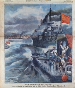 التمرد الروسي في البحر الأسود وقصف سيباستوبول ، توضيح من لو بيتي باريزيان ، 1905 بواسطة المدرسة الفرنسية