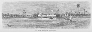 نهر سانت لويس في عام 1720 ، السنغال ، رسم توضيحي من "لو السنغال ..." بواسطة لويس ليون فيدرب بواسطة المدرسة الفرنسية
