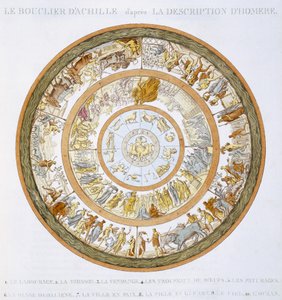 درع أخيل ، بعد الوصف في إلياذة هوميروس ، 1815 (نقش ملون باليد)