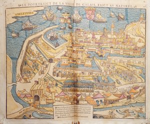 حصار كاليه ، 1558 (نقش خشبي ملون) بواسطة المدرسة الفرنسية