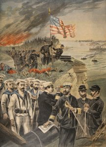 الحرب الإسبانية الأمريكية: الهبوط في غوانتانامو ، توضيح من Le Petit Journal: Supplement illustre ، 1898 بواسطة المدرسة الفرنسية