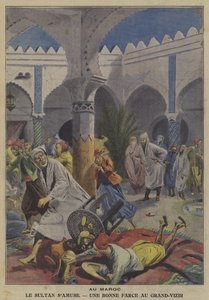 مسلية سلطان المغرب بلعب مزحة على صدره الأعظم (لون ليثو) بواسطة المدرسة الفرنسية