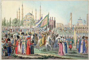 السلطان التركي يراجع الإنكشارية بواسطة المدرسة الفرنسية