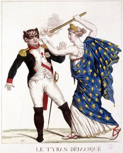 The Unmasked Tyrant - في "" نابليون الأول ، رسوم كاريكاتورية ، مجموعة وهمية "، ج. 1814. بواسطة المدرسة الفرنسية