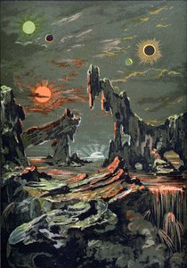 عالم أربعة أقمار وأربع شموس ، توضيح من LAstronomie Populaire كتبها Camille Flammarion (1842-1925) 1881 بواسطة المدرسة الفرنسية