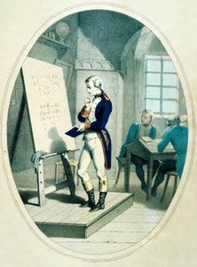 نابليون الشاب ، في الأكاديمية العسكرية في برين ، فرنسا ، 1779 (نقش ملون) بواسطة المدرسة الفرنسية