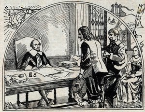 مكتب عنوان Theophraste Renaudot (1586-1653) ، الطبيب والصحفي الفرنسي ، مؤسس جريدة الجازيت دو فرانس. نقش مجهول من عام 1930. بواسطة المدرسة الفرنسية