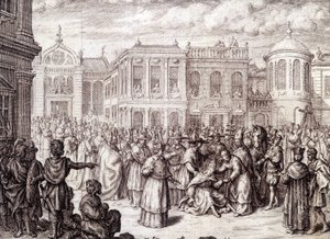 The birth of the Papesse Jeanne - in “” History of the Papesse Jeanne”” by M. de Spanheim, The Hague بواسطة المدرسة الفرنسية