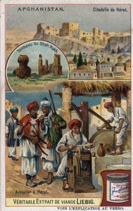 مدينة ومدرعي مدينة هرات في أفغانستان وقبر شاه روخ. الطباعة الحجرية الملونة في القرن التاسع عشر. بواسطة المدرسة الفرنسية