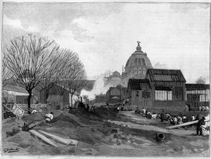 موقع الحفر لتركيب النافورة الأثرية في باريس للمعرض العالمي لعام 1889. بواسطة المدرسة الفرنسية