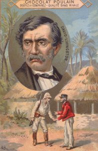 المستكشف ديفيد ليفينغستون (1813-1873) ولقائه مع ستانلي (1840-1904) في أوجيجي في 27 أكتوبر 1871 ، الإعلان التجاري عن بطاقة الشوكولاتة بولين